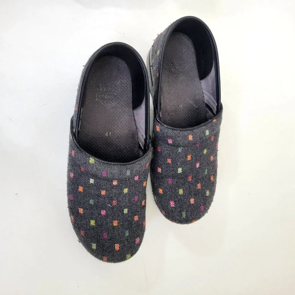 Dansko Vegan Professional Clogs Multicolor Polka Dot Black Slip-On Comfort Shoes - Picture 6 of 8